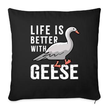 La vie avec les oies, mignon oiseau ironique - Housse de coussin décorative 45 x 45 cm - noir - Devant