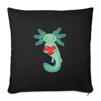 Axolotl vert foncé tenant un cœur rouge - Housse de coussin décorative 45 x 45 cm - noir - Devant
