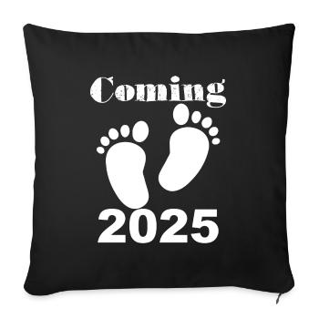 Bébé arrive en 2025, future maman en 2025, pieds de bébé - Housse de coussin décorative 45 x 45 cm - noir - Devant