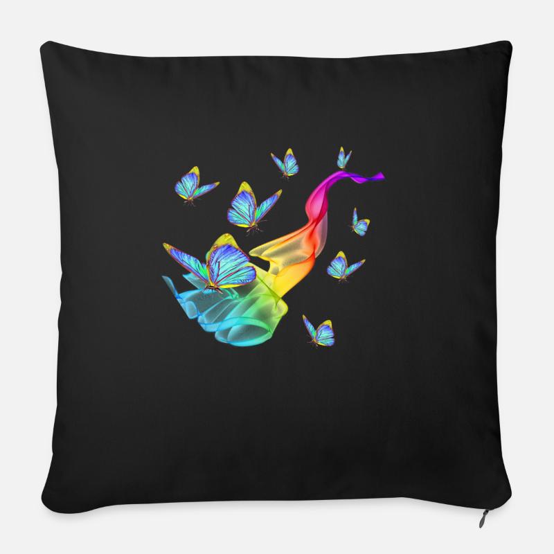 Papillons arc-en-ciel - Housse de coussin décorative 45 x 45 cm - noir