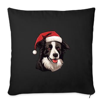 Border Collie tête de chien Noël Noël - Housse de coussin décorative 45 x 45 cm - noir - Devant