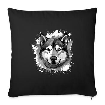 Husky Chien Tête Portrait Animal - Housse de coussin décorative 45 x 45 cm - noir - Devant
