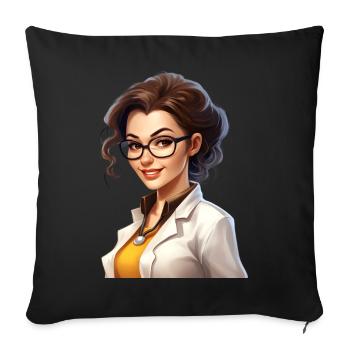 Portrait of a young woman in cartoon style - Sofa pillowcase 17,3'' x 17,3'' (45 x 45 cm) - black - Front