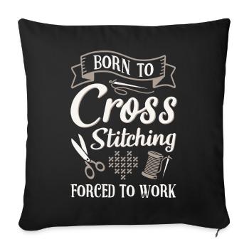 Né au point de croix forcé de travailler - Housse de coussin décorative 45 x 45 cm - noir - Devant