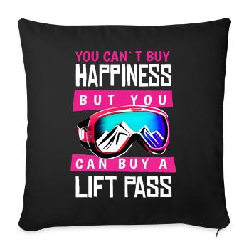 Happiness Happy Lift Pass Ski Skiing Snowboard - Sofa pillowcase 17,3'' x 17,3'' (45 x 45 cm) - black - Front