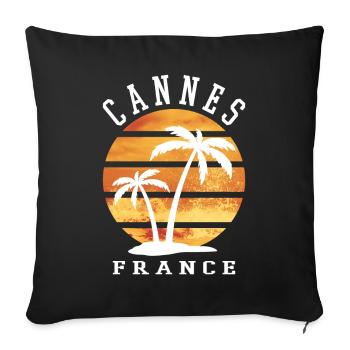 Cannes France Été Palmiers Plage Mer - Housse de coussin décorative 45 x 45 cm - noir - Devant