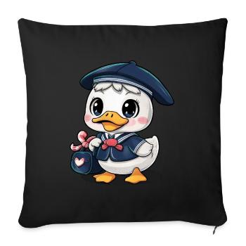 Caneton kawaii en uniforme scolaire traditionnel - Housse de coussin décorative 45 x 45 cm - noir - Devant