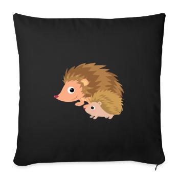 Hedgehog with hedgehog baby - Sofa pillowcase 17,3'' x 17,3'' (45 x 45 cm) - black - Front