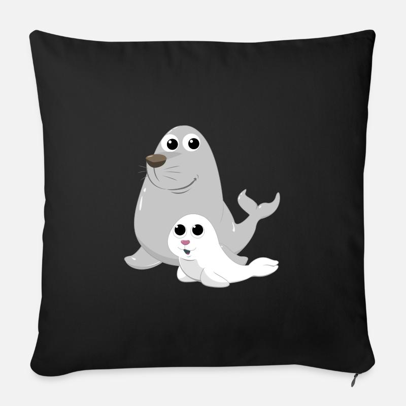Robbe mit Babyrobbe - Sofakissenbezug 45 x 45 cm - Schwarz