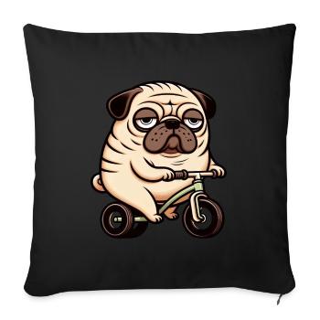 Drôle de chien carlin sur vélo tricycle draisienne - Housse de coussin décorative 45 x 45 cm - noir - Devant
