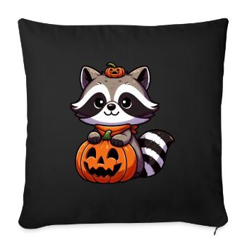 raton laveur mignon Halloween citrouille style dessin animé - Housse de coussin décorative 45 x 45 cm - noir - Devant