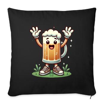 Happy Beer Mug Cartoon Character - Sofa pillowcase 17,3'' x 17,3'' (45 x 45 cm) - black - Front