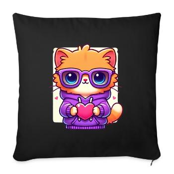 Cool Cat in Sunglasses with Heart - Sofa pillowcase 17,3'' x 17,3'' (45 x 45 cm) - black - Front