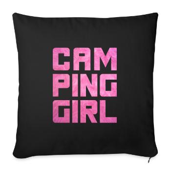 Campinggirl Camper flauschig Mädchen pink Fell Van - Sofakissenbezug 45 x 45 cm - Schwarz - Vorne