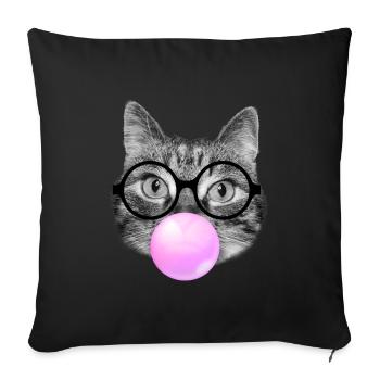 Cat wearing reading glasses and pink bubble gum - Sofa pillowcase 17,3'' x 17,3'' (45 x 45 cm) - black - Front
