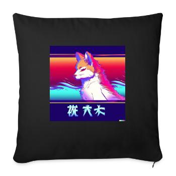 Kitsun moderne Japonais Kami Fox Kitsune - Housse de coussin décorative 45 x 45 cm - noir - Devant