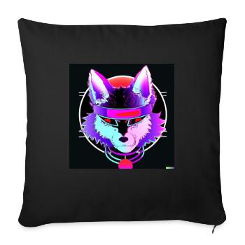 Kitsun Vaporwave Japanische Kami Vaporwave Kitsune - Sofakissenbezug 45 x 45 cm - Schwarz - Vorne