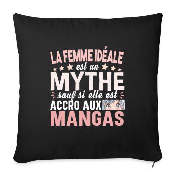 Manga Anime Japon Japonais Otaku Weeb Merch Humour - Housse de coussin décorative 45 x 45 cm - noir - Devant