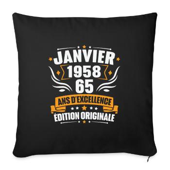 Vintage Cadeau Janvier 1958, 65 Ans Anniversaire - Housse de coussin décorative 45 x 45 cm - noir - Devant