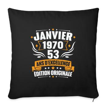 Vintage Cadeau Janvier 1970, 53 Ans Anniversaire - Housse de coussin décorative 45 x 45 cm - noir - Devant