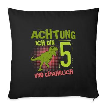 5. Geburtstag Dino 5 Jahre Jungen T Rex - Sofakissenbezug 45 x 45 cm - Schwarz - Vorne