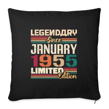 Cadeau d’anniversaire né en janvier 1955 - 1955 - Housse de coussin décorative 45 x 45 cm - noir - Devant