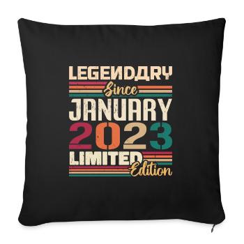 Cadeau d’anniversaire né en janvier 2023 - 2023 - Housse de coussin décorative 45 x 45 cm - noir - Devant