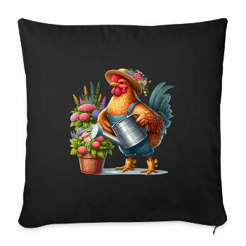 Huhn als Gärtner - Sofakissenbezug 45 x 45 cm - Schwarz - Vorne