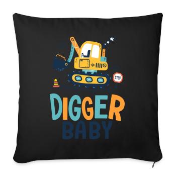 baby digger naissance bébé, papa chantier - Housse de coussin décorative 45 x 45 cm - noir - Devant