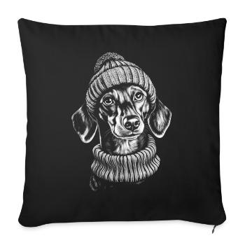 Teckel bobble chapeau chapeau teckel chien chien - Housse de coussin décorative 45 x 45 cm - noir - Devant