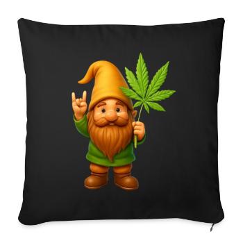 Rock on Zwerg mit Hanfblatt - Cannabis - Weed - Sofakissenbezug 45 x 45 cm - Schwarz - Vorne