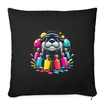 Drôle de loutre avec beaucoup de couleurs vives - Housse de coussin décorative 45 x 45 cm - noir - Devant