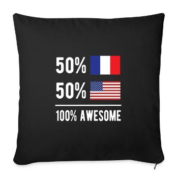 Moitié Français Moitié Américain Usa France - Housse de coussin décorative 45 x 45 cm - noir - Devant
