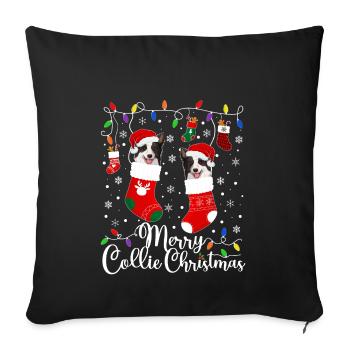 Border Collie Noël Border Collie Cadeaux de Noël - Housse de coussin décorative 45 x 45 cm - noir - Devant