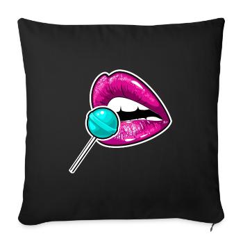 SEXY LIPS WITH LOLLYPOP - Sofa pillowcase 17,3'' x 17,3'' (45 x 45 cm) - black - Front