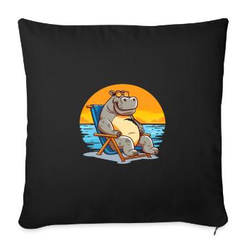 Hippopotamus sunbathing in a deck chair - Sofa pillowcase 17,3'' x 17,3'' (45 x 45 cm) - black - Front