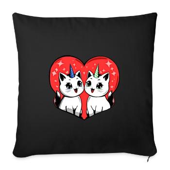 chat licorne de saint-valentin - Housse de coussin décorative 45 x 45 cm - noir - Devant