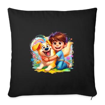 Boy with his colorful cute dog - Sofa pillowcase 17,3'' x 17,3'' (45 x 45 cm) - black - Front