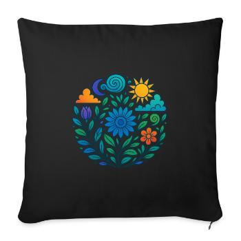 Mandala floral – Soleil, Lune et Nature - Housse de coussin décorative 45 x 45 cm - noir - Devant