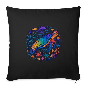 Colorful Sea Creatures – Turtle & Ocean - Sofa pillowcase 17,3'' x 17,3'' (45 x 45 cm) - black - Front