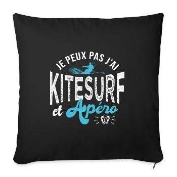 je peux pas jai kitesurf et apéro Humour kite surf - Housse de coussin décorative 45 x 45 cm - noir - Devant