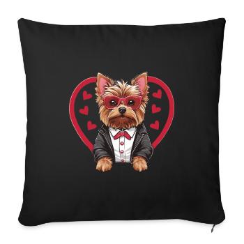 Cute Valentine Yorkie in red heart - Sofa pillowcase 17,3'' x 17,3'' (45 x 45 cm) - black - Front