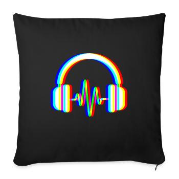 Glitch Headphones – Sound Waves - Sofa pillowcase 17,3'' x 17,3'' (45 x 45 cm) - black - Front