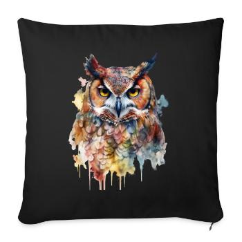 Magic Owl Watercolor Colorful Animal Bird Forest Spell - Sofa pillowcase 17,3'' x 17,3'' (45 x 45 cm) - black - Front