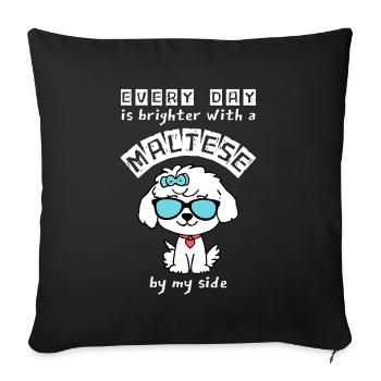 Chaque jour est plus lumineux avec un bichon maltais – Cute Dog - Housse de coussin décorative 45 x 45 cm - noir - Devant