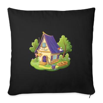 Fairytale house fisherman with fish and boat - Sofa pillowcase 17,3'' x 17,3'' (45 x 45 cm) - black - Front