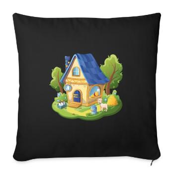 Fairy tale house of the milkman blue - Sofa pillowcase 17,3'' x 17,3'' (45 x 45 cm) - black - Front