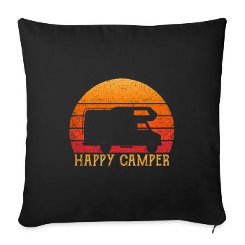 Cadeau de caravane camping-car Happy Camper Camping - Housse de coussin décorative 45 x 45 cm - noir - Devant