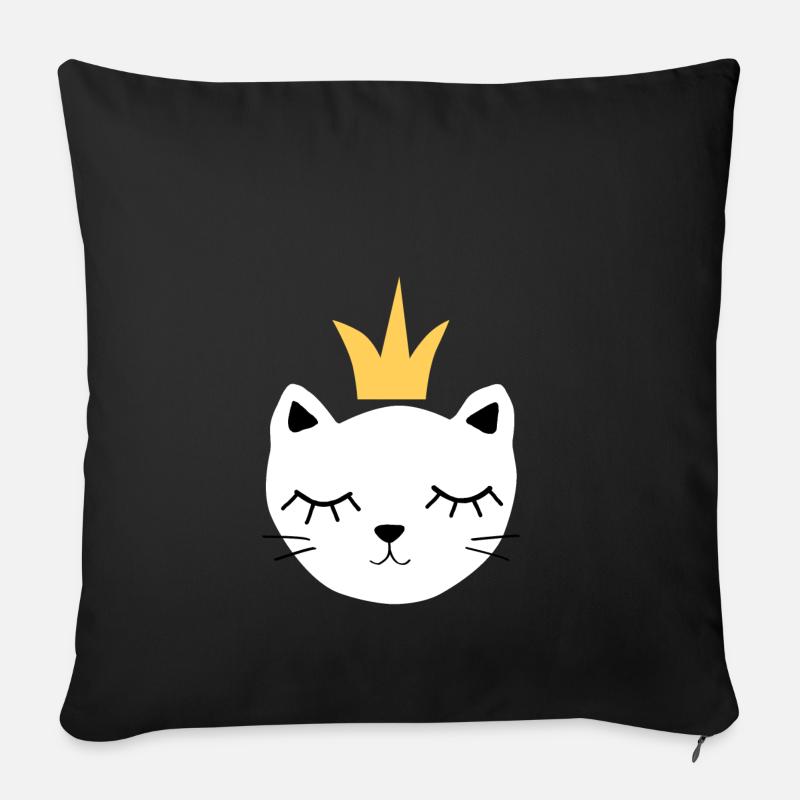 chat blanc avec couronne - Housse de coussin décorative 45 x 45 cm - noir