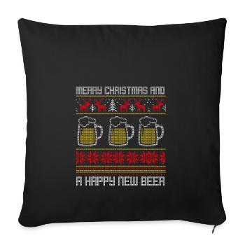 Joyeux Noël et bonne nouvelle bière Noël - Housse de coussin décorative 45 x 45 cm - noir - Devant